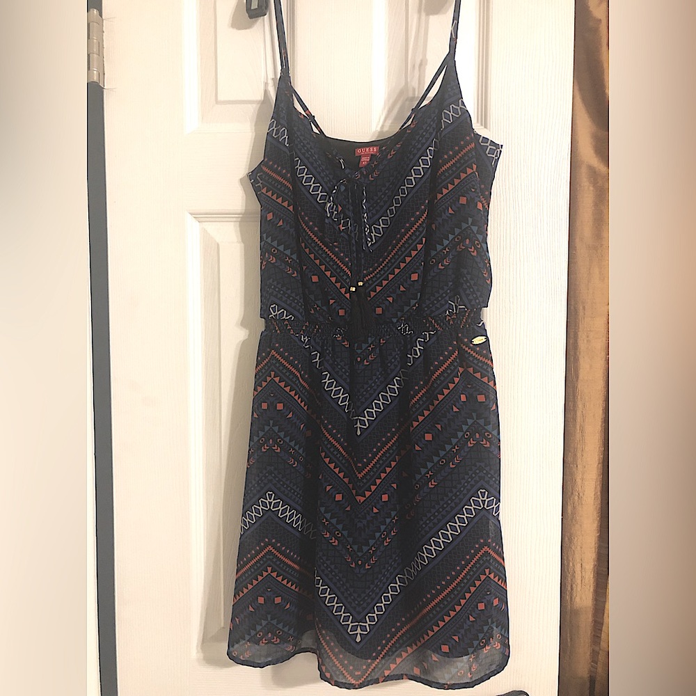 Guess sundress navy background with multicolor pattern in XS